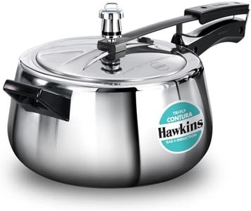 Hawkins 5 Litre Triply Contura Pressure Cooker, Triply Stainless Steel Induction Cooker, Contura shaped Cooker, Best Cooker, Silver (SSTCO50)