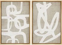 SIGNFORD Framed Canvas Print Wall Art Set Mid-Century Tan Paint Strokes Abstract Shapes Illustrations Minimalism Decorative Bohemian Relax/Zen for Living Room, Bedroom, Office - 16"x24"x2 Natural