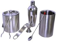 Dynore Stainless Steel 7 Pcs Bar Set (Medium)- Cocktail Shaker 500 ml, Ice Bucket 1000 ml, Peg Measure 30/60 ml, Ice Tong, Wine Cooler 2000 ml, Bar Spoon, Bottle Opener