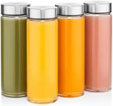 Juice Bottles - 4 Pack Wide Mouth Glass Bottles with Lids - for Juicing, Smoothies, Infused Water, Beverage Storage - 16oz, BPA Free, Stainless Steel Lids, Leakproof, Reusable, Borosilicate