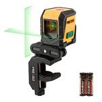 PREXISO Cross Line Laser Level, Self Leveling 65FT/20M Green Beam Laser with Rotatable Mount Clamp, LED Indicator for Hanging Pictures, Home Renovation, Floor Tile, Construction