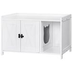 MAHANCRIS Cat Litter Box Enclosure, Hidden Litter Box Furniture with Divider, Wooden Cat Washroom Storage Cabinet Bench, Indoor Cat House as Table Nightstand, for Living Room, Bedroom, White CWWT2501