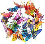 DERAYEE 24 Pieces Garden Butterflies Stakes Double-deck Butterflies Ornaments for Yard Patio Party Halloween Christmas Decorations