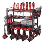 Power Tool Organizer, 4 Layers Heavy Duty Metal Tool Shelf, Drill Holder Wall Mount, Utility Storage Rack for Cordless Drill Charging Station Screwdriver, black