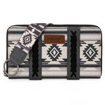 Wrangler Wallet Purse for Women Western Aztec Clutch Wristlet Wallet with Credit Card Holder, Black, Trendy WG2203A-W006BK