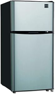 RCA RFR459 Compact Fridge with Freezer-Dual Adjustable Thermostat-Reversible Door-Removable Glass Shelves-Ideal for Bedroom/Dorm/Apartment/Office Cubic Feet-Platinum, 4.5 cu. ft, Stainless