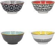 KitchenCraft Patterned Cereal Bowl Set in Gift Box, 4 Ceramic Bowls Ideal for Ice Cream, Soup and More, 'Monochrome' Designs, 15cm