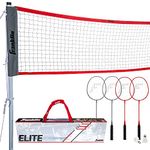 Franklin Sports Elite Badminton Net Set - Includes Badminton Rackets, Poles/Net, Stakes, Ropes, Boundary Kit - Beach or Backyard Volleyball Badminton- Easy Setup,Black