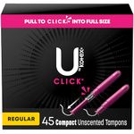 U by Kotex Click Compact Tampons, Regular Absorbency, Unscented, 45 Count