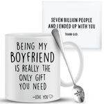 Funny Boyfriend Gifts, 3 Pack - Coffee Mug, Spoon and Matching Card- Cute Couples Birthday, Christmas, Valentines Day Gifts for Boyfriend from Girlfriend by fabStuff