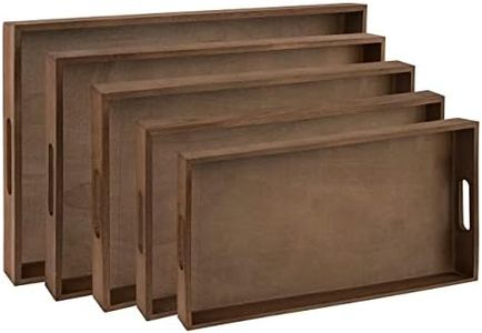 Hammont Wooden Rustic Nested Tray - 10 Casepacks - 5 Pieces in Each Set - Dark Brown Burnt Wood Trays for Crafts with Cut Out Handles | Kitchen Nesting Trays for Serving Pastries, Snacks, Chocolate