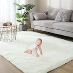 Gsogcax Rugs Living Room 4'×5.3' Super Soft Fluffy Area Rugs for Bedroom Shaggy Anti-Skid Comfortable Large Rugs Indoor Modern Home Decor Floor Carpet - White 120x160