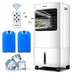 COSTWAY Evaporative Cooler, 3-in-1 Cooler, Fan and Humidifier with 7.5H Timer, 4 Speeds and 3 Modes, Remote Control, Portable Air Cooler with 4 Wheels, 2 Ice Boxes for Home Office