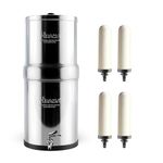 RAMA Gravity Water Filter | 24L Total Capacity (12L Storage) | 304 Stainless Steel Purifier for Home | Includes 4 Spirit 7" Ceramic Candles & Stainless Steel Tap | 10-Year Manufacturer Warranty