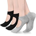 Yoga Socks for Women，Non Slip Grip Socks Ideal for Yoga, Pilates, Pure Barre, Ballet, Dance, Barefoot Workout, 4 Pairs(2 Black + 2 Grey)