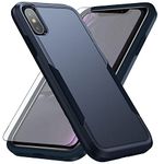 Asuwish Phone Case for iPhone Xs Max with Tempered Glass Screen Protector Cover and Slim Hybrid Full Body Protective Cell Accessories i X XR Xsmax 10x SX Xmax 10xs 10s 10 Plus Xmaxs Women Men Blue