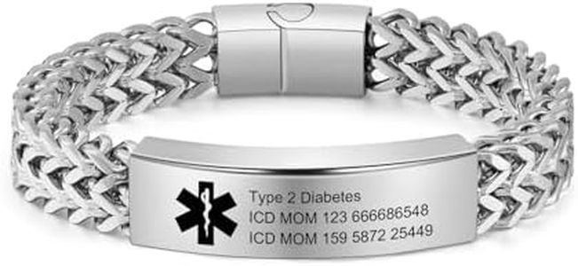 Personalized Emergency Alert Medical Bracelets - Engraved Medic Info Adjustable Bracelet for Men Women Custom Medical Gifts for Her Him Family Custom Stainless Steel Medical Alert ID Bracelet for Men (Silver)