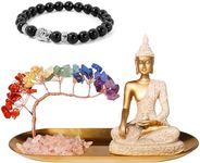 Buddha Statue and Crystal Tree, Yoga Meditation and Zen Decor, Sitting Statue of Sakyamuni in Thailand(4.3 in), for Office, Desktop, Spirit Room Home Decor