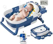 Collapsible Baby Bathtub for Newborns to Toddler with Real-time Temp Monitor & Floating Cushion,Portable Travel Tub for 0-36 Month, Foldable Baby Bath Tub for Infants Boy (Blue)