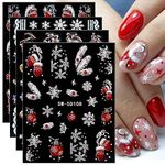 JMEOWIO 3D Embossed Christmas Nail Art Stickers Decals Self-Adhesive 5D White Snowflake Xmas Winter Holiday Nail Supplies Nail Art Design Decoration Accessories 4 Sheets