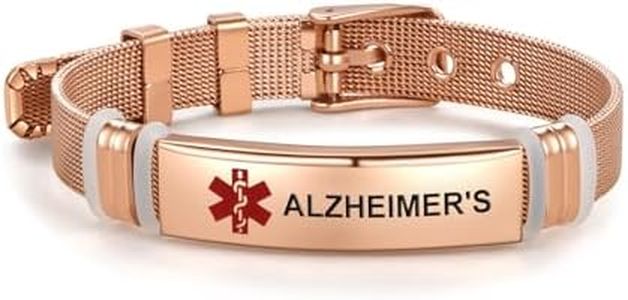 LSxAB Rose Gold Red Medical Alert ID Bracelet for Women Men's Emergency First Aid Health Alert Laser Engraved Satinless Steel Adjustable Wristband Bracelets, Stainless Steel, No Gemstone