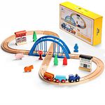 SainSmart Jr. Wooden Train Set Figure 8 for Toddlers Kids with Train Tracks Bridge Fits Brio, Thomas, Melissa and Doug, Chuggington Wood Toy Train for 3 4 5 Years Old Boys and Girls