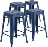 Flash Furniture Kai Commercial Grade 4 Pack 24" High Backless Distressed Antique Blue Metal Indoor-Outdoor Counter Height Stool