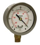 Winters PFQ Series Stainless Steel 304 Dual Scale Liquid Filled Pressure Gauge with Brass Internals, 30"Hg Vacuum/kpa, 2-1/2" Dial Display, -1.5% Accuracy, 1/4" NPT Bottom Mount