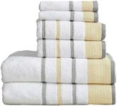 Decorative Bath Towel Set - Combed Cotton 6 Piece Towel Set - 2 Bath Towels, 2 Hand Towels, 2 Washcloths - Luxurious, Ultra-Soft, Durable Towels for Bathroom Decor (Gold/Grey)