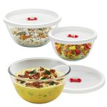 Dribble Ondina Oven & Microwave Safe Borosilicate Glass Mixing/Serving Bowl with Lid for Storage, Baking and Serving, Set of Three (500ml + 1000ml + 1500ml)