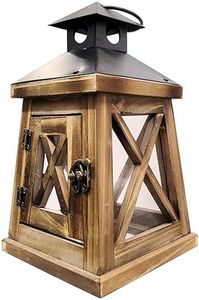 Vintage Wooden Decorative Lantern Castle Candle Holder Rustic Farmhouse Wedding Centerpiece Lantern for Table Mantle Wall Hanging Display Party Home Decor Indoor Outdoor X'Mas (Log Color)