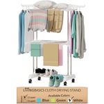 LIVINGBASICS 2 Layer Finest Clothes Stand for Drying/Cloth Drying Stand/Cloth Stand for Drying Clothes Foldable/Cloth Drying Stand for Balcony/Stainless Steel Hanging Dress Dryer Rack (Snow White)