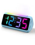 Netzu Digital Alarm Clocks for Bedrooms, Bedside Clocks with RGB Night Light, Rainbow Time, Large Display, Dual Alarm, Snooze, LED Desk Dimmable Alarm Clock for Kids Teens Blue