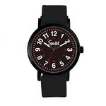 Speidel Original Scrub Watch™ Nurses Doctors Medical Professionals Students Men Women Easy Read Dial Military Time Red Second Hand Silicone Band Water Resistant Black Case, Dial and Band, Black,