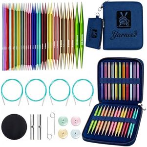 Yarniss 18 Pairs Circular Knitting Needles Set US Sizes 0-15, Aluminum Interchangeable Knitting Needles Kit with 4 Free-Memory Swivel Cables and Storage Case