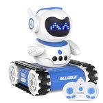 ALLCELE RC Robot Toys for Kids, Rechargeable Tank Robotic with LED Eyes and Music, Programming, Talkback and Dance Mode, Birthday Gift for Boys and Girls Over 3 Years Old (blue/white)