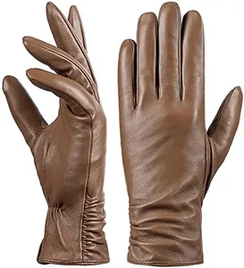 Womens Winter Leather Touchscreen Texting Warm Driving Lambskin Pure Genuine leather Gloves (Orange, XXL)