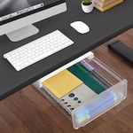 ABOUT SPACE Desk Organizer Under Desk Drawer Shelf Transparent Self Adhesive Hidden Storage Workspace, Kitchen, Dresser Organiser for Stationery Charger Cosmetics (L 17 x B 20 x H 7 cm) - Acrylic, ABS