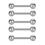 FECTAS 5pcs 14G Surgical Steel Nipple Tongue Bar Set Body Piercing Jewelry 12mm