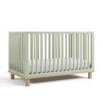Storkcraft Sicily Convertible Crib with Toddler Guardrail (Sage with Driftwood) – GREENGUARD Gold Certified, Toddler Bed Conversion Kit Included, 100% Solid Wood, Fits Standard Crib Mattress