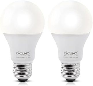 DiCUNO Dusk to Dawn Light Sensor Bulbs Outdoor, 60W Equivalent, Daylight White 5000K, 9W 800LM, Automatic On/Off Energy Saving Light Bulbs for Porch, Garage, Non-dimmable, Pack of 2