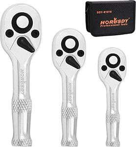 HORUSDY Stubby Ratchet Set with Bag, 72-Tooth, 1/4", 3/8", 1/2" Drive Ratchet Wrench, CR-v Steel, Quick-Release Reversible