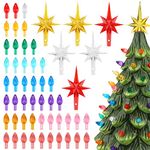 Ceramic Christmas Tree Replacement Light Bulbs Set, 150Pcs Multicolor Ceramic Christmas Tree Replacement Bulbs Medium Twist Light Ornaments and 3Pcs Topper Stars for Ceramic Christmas Tree