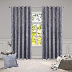 Luxury Crushed Velvet Curtains PAIR Fully Lined Eyelet Ring Top For Bedroom, Living Room, Kitchen, Office. Color Silver Size - 46" x 54"