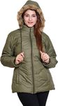 STUFFLIN Women's Quilted Jacket | Puffer Regular Fit Bomber Jacket For Winter Wear | Hooded Collar Neck | Full Sleeve | Casual Jacket For Woman & Girl's | Western Style(Dark Green,L)