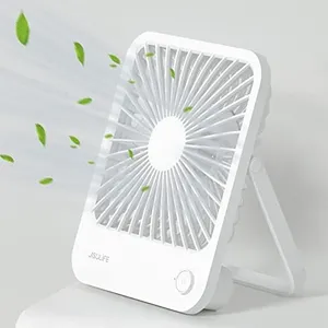 JISULIFE Desk Fan Battery Operated Rechargable Fan，4500mAh 180°Foldable Portable Fan, 4 Speeds Adjustable Long Battery-Life for Home Office Travel Outdoor-White