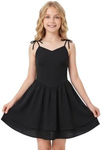 Teen Girls Floral Spaghetti Strap Sundress Party Dress Black 9-10 Years