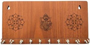 My Dream Carts Shree Ganeshay Namah Swastika Key Holder For Wall Key Stand Wooden Key Chain Hanger Wood Key Hanger Handcrafted Key Rack For Office, Living Room Decoration 10 Hooks (Marking Design Only