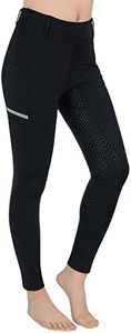 SPOEAR Horse Riding Pants Equestrian Girls Full Seat Silicone Breeches Kids Pull-On Horseback Riding Tights Pockets, Black, Large