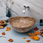 OBCO Ceramic Counter Top Wash Basin | Bathroom Sink | Vessel Table top Sink | Over count sink For Bathroom | Living Room | 15.5 X 14 X 7 Inches | Brown Marble Basin | Glossy Finish (OBCO-16)